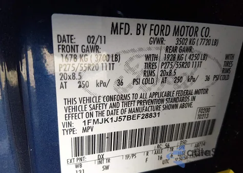 2011 Ford Expedition El King Ranch from USA, damaged, VIN 1FMJK1J57BEF28831